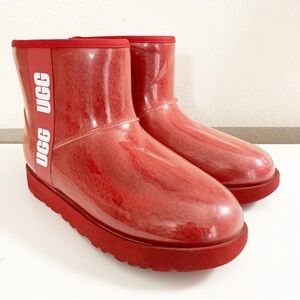 UGGs Red Clear Ankle Winter Rain Boots Slip-On size 9